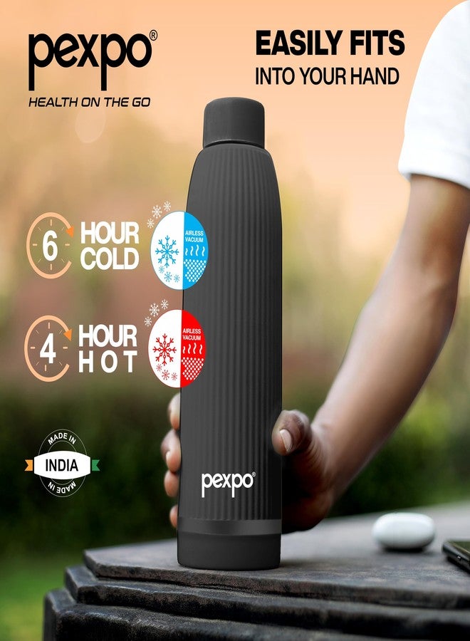 Pexpo Easy Grip 900 PU Insulated Water Bottle for Adult - 680ml | Wide Mouth Cap | Warm and Cold | Leakproof & BPA Free| Carry Loop | for School, Sports, Travel, Picnic, Yoga, Outdoor Sports - Black - Image 3